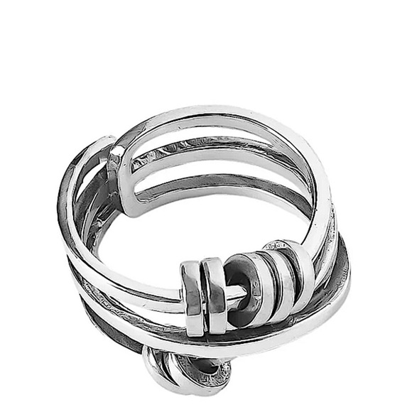 STERLING SILVER SPIN DISC SQUARE RING SET - Picture 11 of 13